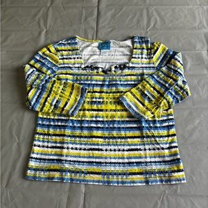 Lark Lane Petite Womens Multicolored Bedazzled Long Sleeve Shirt Size PS